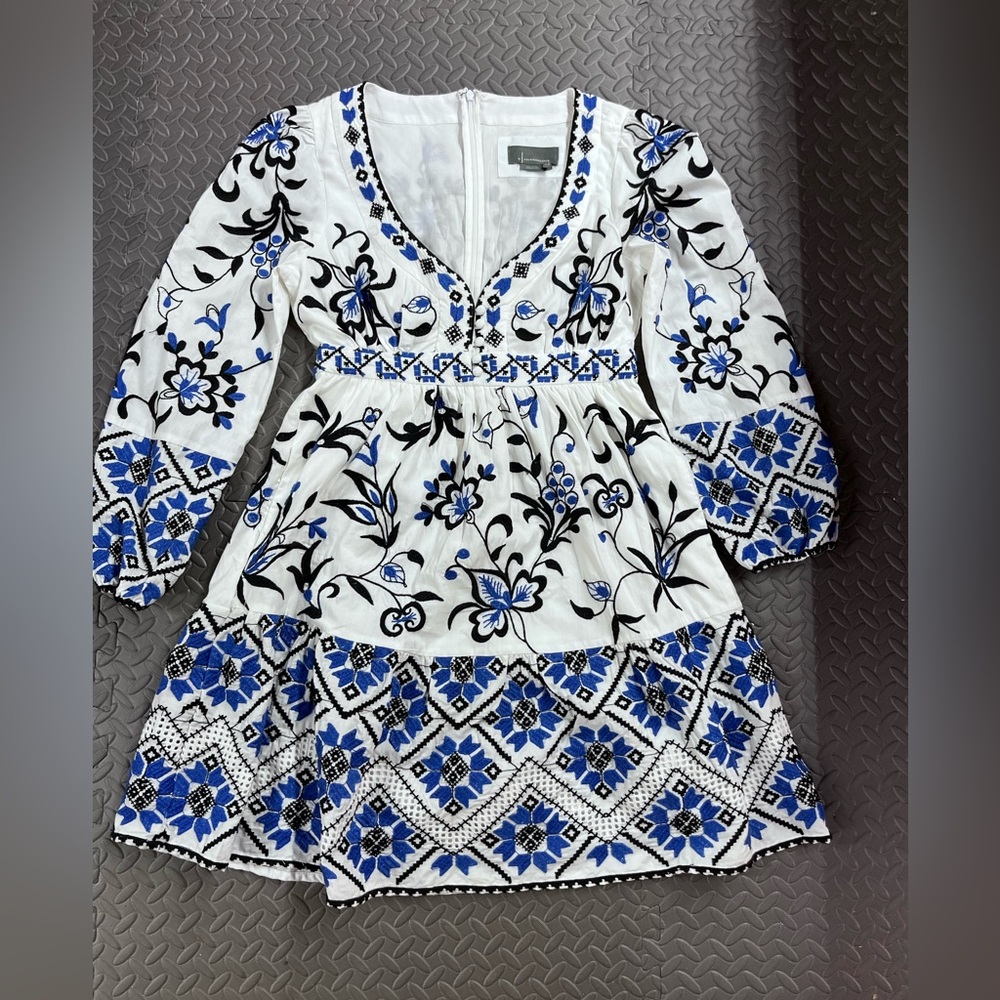 Anthropologie Blue and White Patterned Long Sleeve Dress - Picture 11 of 13